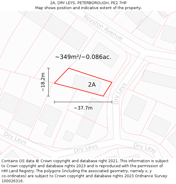 2A, DRY LEYS, PETERBOROUGH, PE2 7HP: Plot and title map