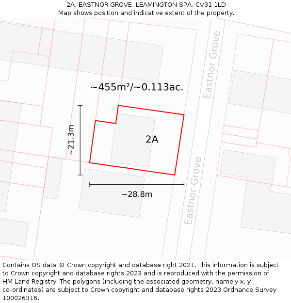 2A, EASTNOR GROVE, LEAMINGTON SPA, CV31 1LD: Plot and title map