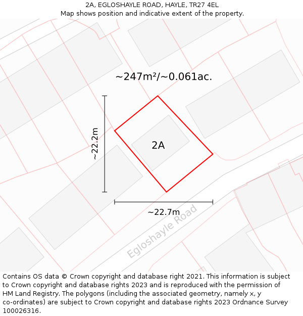 2A, EGLOSHAYLE ROAD, HAYLE, TR27 4EL: Plot and title map