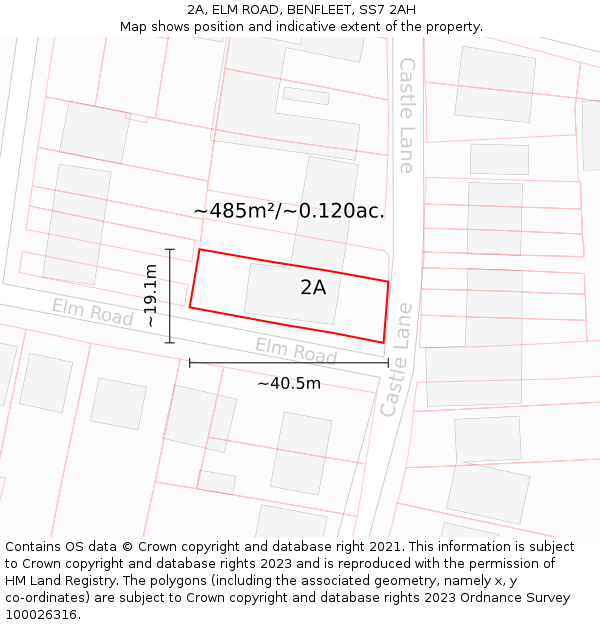 2A, ELM ROAD, BENFLEET, SS7 2AH: Plot and title map