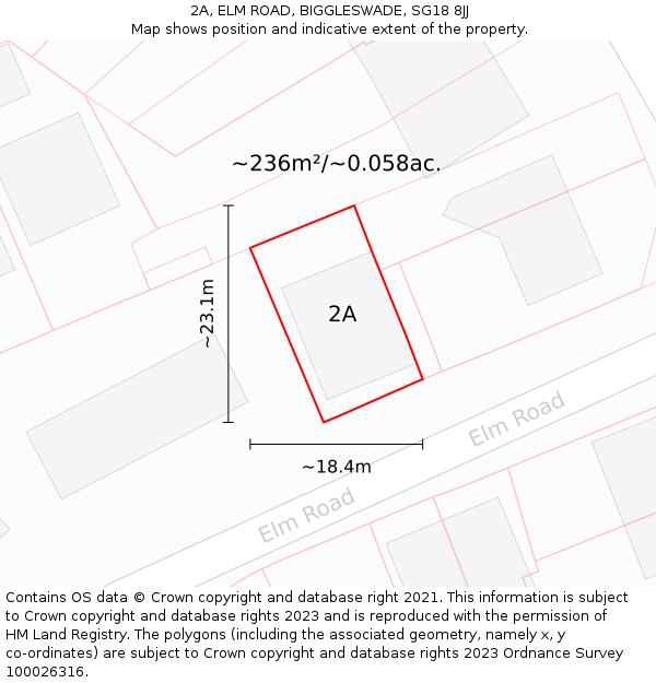 2A, ELM ROAD, BIGGLESWADE, SG18 8JJ: Plot and title map