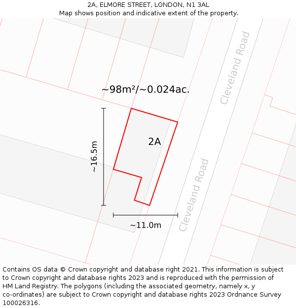 2A, ELMORE STREET, LONDON, N1 3AL: Plot and title map