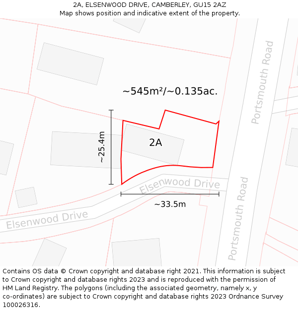 2A, ELSENWOOD DRIVE, CAMBERLEY, GU15 2AZ: Plot and title map