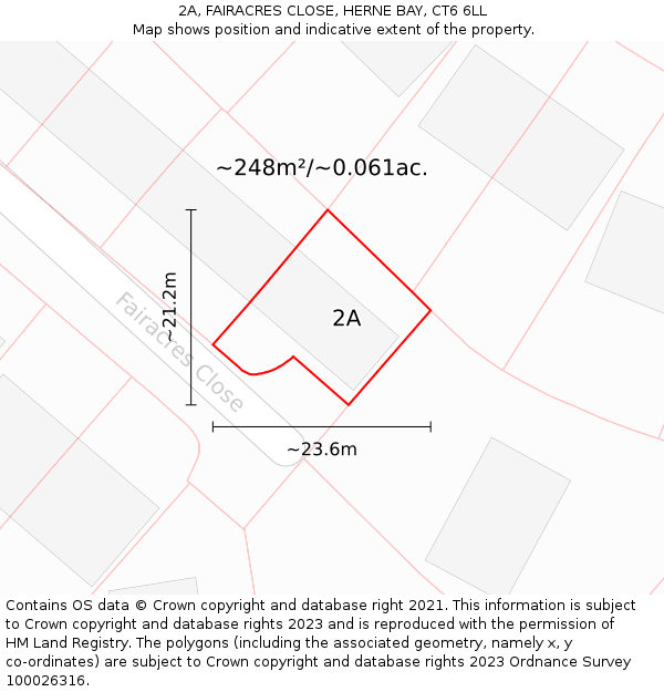 2A, FAIRACRES CLOSE, HERNE BAY, CT6 6LL: Plot and title map