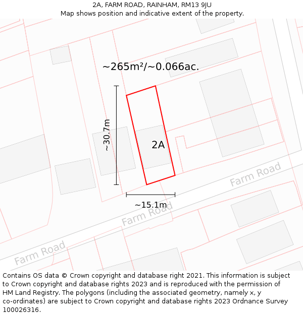 2A, FARM ROAD, RAINHAM, RM13 9JU: Plot and title map