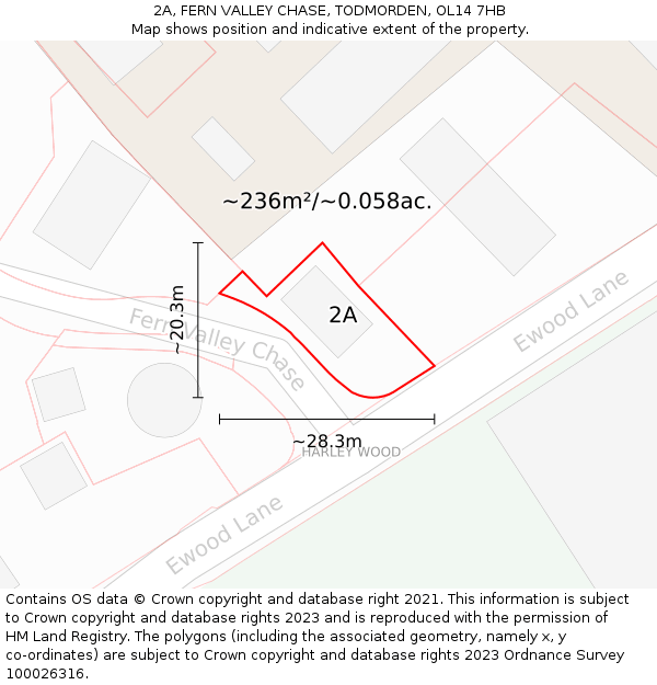 2A, FERN VALLEY CHASE, TODMORDEN, OL14 7HB: Plot and title map