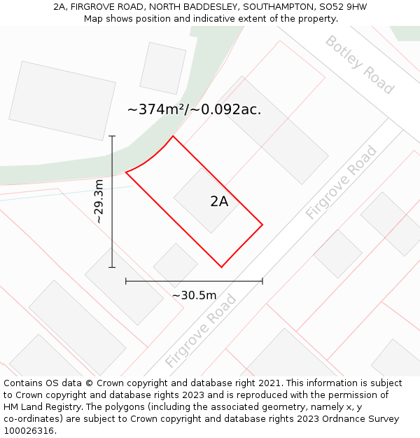 2A, FIRGROVE ROAD, NORTH BADDESLEY, SOUTHAMPTON, SO52 9HW: Plot and title map