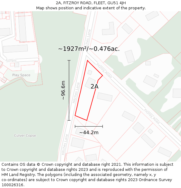 2A, FITZROY ROAD, FLEET, GU51 4JH: Plot and title map