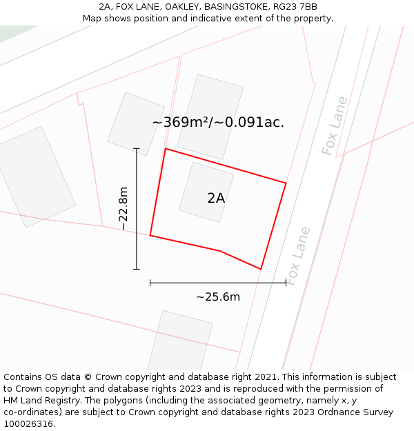 2A, FOX LANE, OAKLEY, BASINGSTOKE, RG23 7BB: Plot and title map