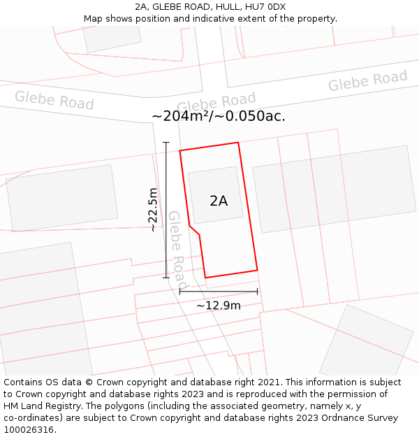 2A, GLEBE ROAD, HULL, HU7 0DX: Plot and title map