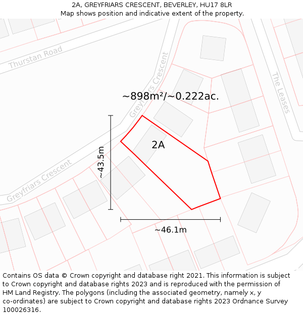 2A, GREYFRIARS CRESCENT, BEVERLEY, HU17 8LR: Plot and title map