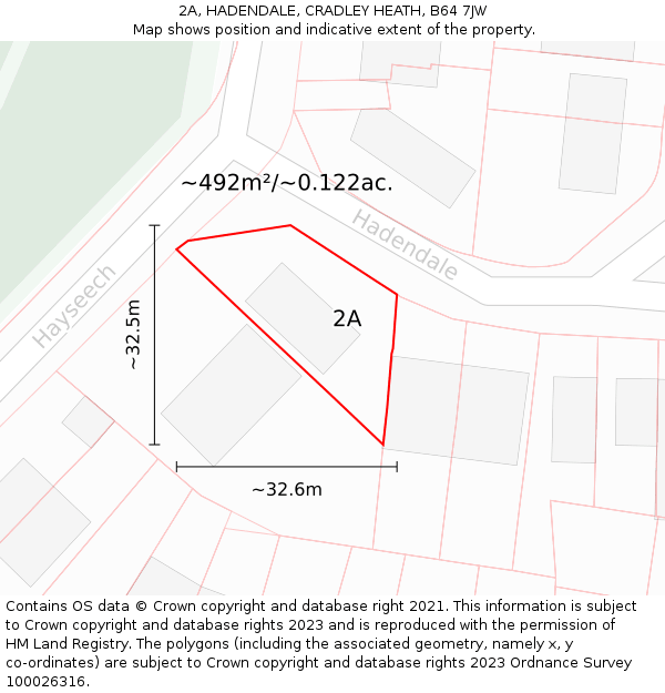 2A, HADENDALE, CRADLEY HEATH, B64 7JW: Plot and title map