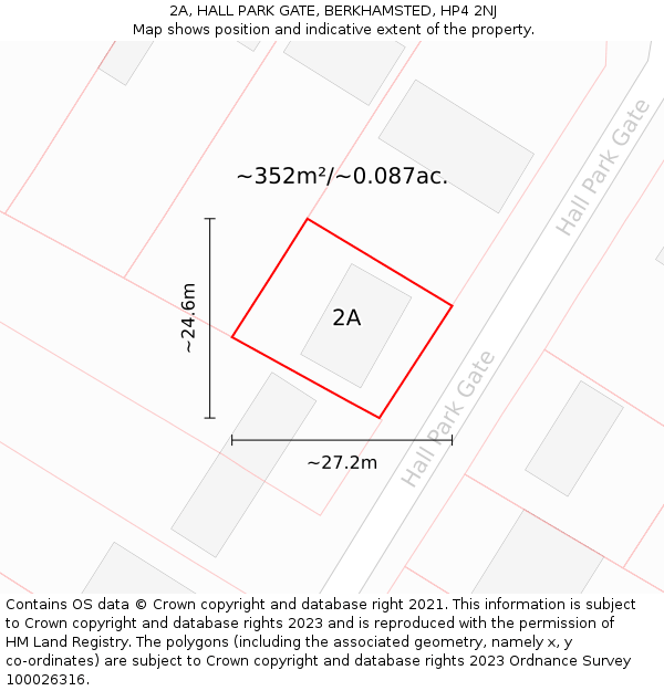 2A, HALL PARK GATE, BERKHAMSTED, HP4 2NJ: Plot and title map