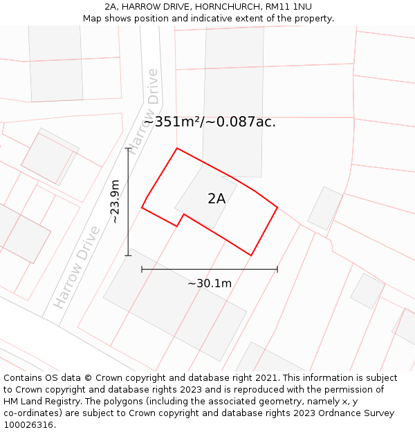 2A, HARROW DRIVE, HORNCHURCH, RM11 1NU: Plot and title map