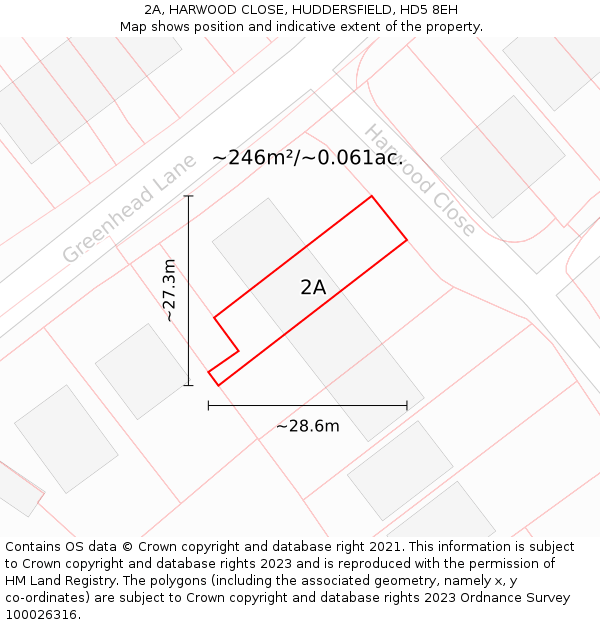 2A, HARWOOD CLOSE, HUDDERSFIELD, HD5 8EH: Plot and title map