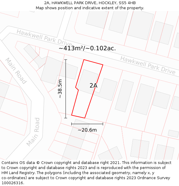 2A, HAWKWELL PARK DRIVE, HOCKLEY, SS5 4HB: Plot and title map