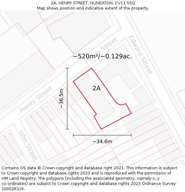 2A, HENRY STREET, NUNEATON, CV11 5SQ: Plot and title map