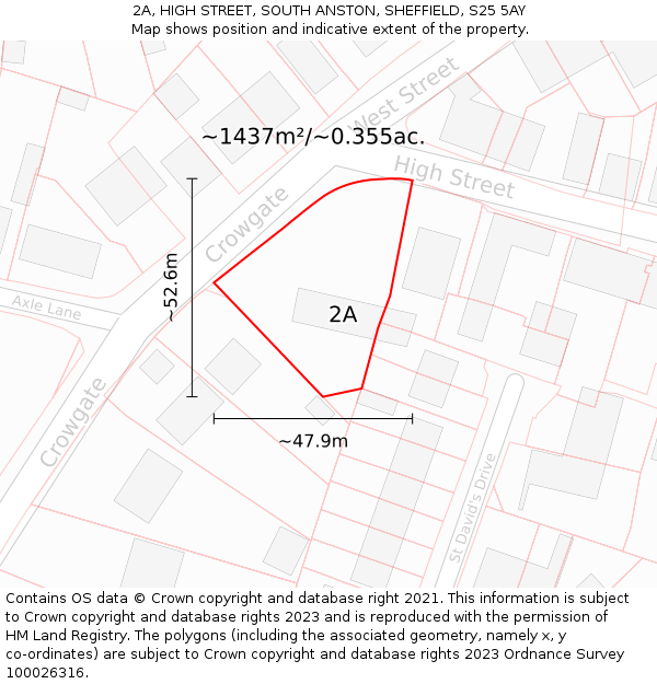 2A, HIGH STREET, SOUTH ANSTON, SHEFFIELD, S25 5AY: Plot and title map