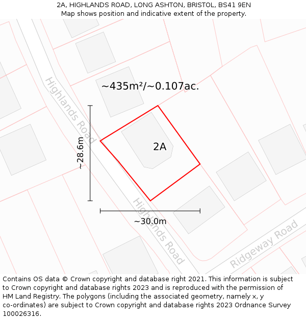 2A, HIGHLANDS ROAD, LONG ASHTON, BRISTOL, BS41 9EN: Plot and title map