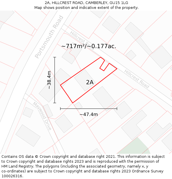 2A, HILLCREST ROAD, CAMBERLEY, GU15 1LG: Plot and title map