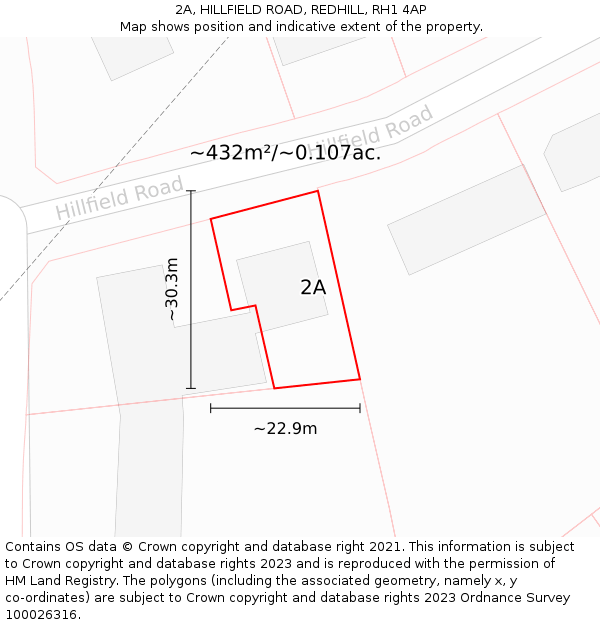 2A, HILLFIELD ROAD, REDHILL, RH1 4AP: Plot and title map