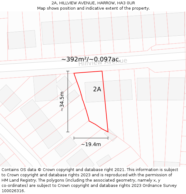 2A, HILLVIEW AVENUE, HARROW, HA3 0UR: Plot and title map