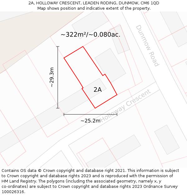 2A, HOLLOWAY CRESCENT, LEADEN RODING, DUNMOW, CM6 1QD: Plot and title map