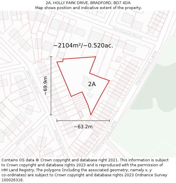 2A, HOLLY PARK DRIVE, BRADFORD, BD7 4DA: Plot and title map