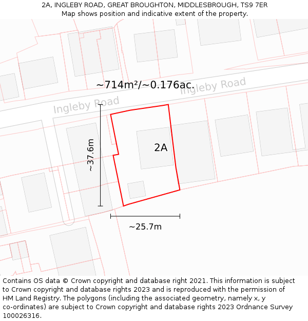 2A, INGLEBY ROAD, GREAT BROUGHTON, MIDDLESBROUGH, TS9 7ER: Plot and title map