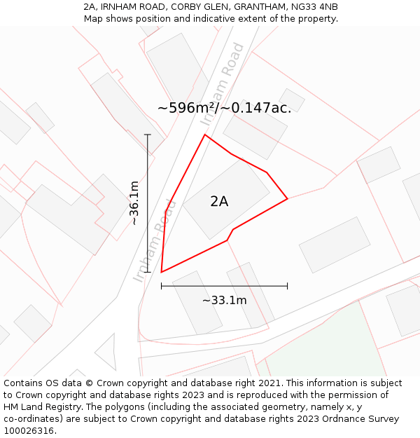 2A, IRNHAM ROAD, CORBY GLEN, GRANTHAM, NG33 4NB: Plot and title map