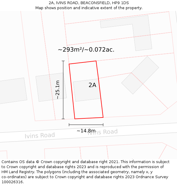 2A, IVINS ROAD, BEACONSFIELD, HP9 1DS: Plot and title map