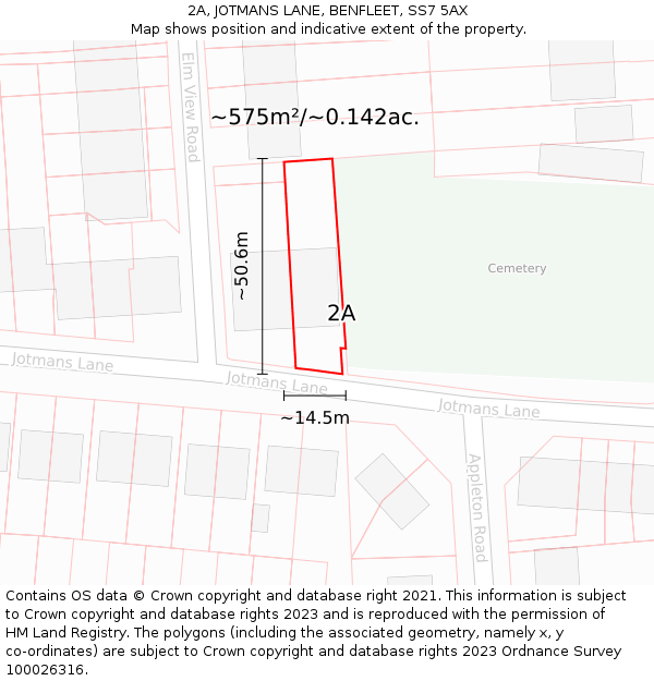 2A, JOTMANS LANE, BENFLEET, SS7 5AX: Plot and title map