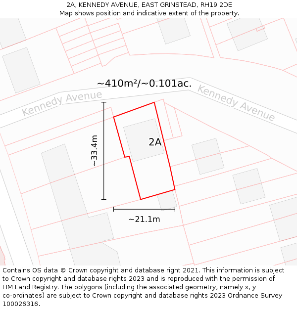 2A, KENNEDY AVENUE, EAST GRINSTEAD, RH19 2DE: Plot and title map