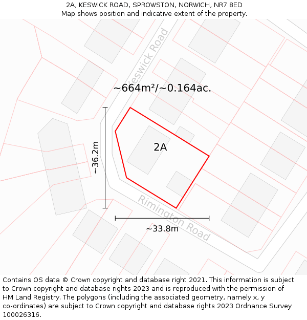 2A, KESWICK ROAD, SPROWSTON, NORWICH, NR7 8ED: Plot and title map