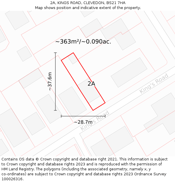 2A, KINGS ROAD, CLEVEDON, BS21 7HA: Plot and title map