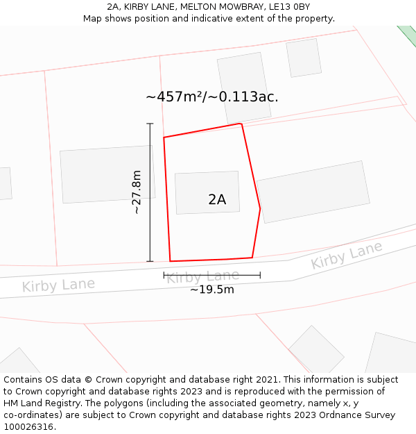 2A, KIRBY LANE, MELTON MOWBRAY, LE13 0BY: Plot and title map