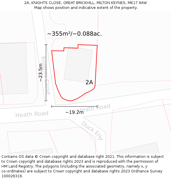 2A, KNIGHTS CLOSE, GREAT BRICKHILL, MILTON KEYNES, MK17 9AW: Plot and title map