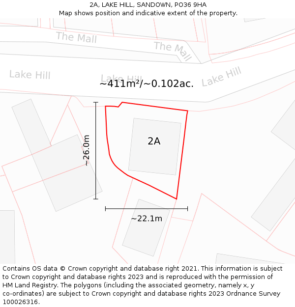 2A, LAKE HILL, SANDOWN, PO36 9HA: Plot and title map