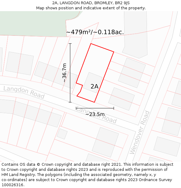 2A, LANGDON ROAD, BROMLEY, BR2 9JS: Plot and title map