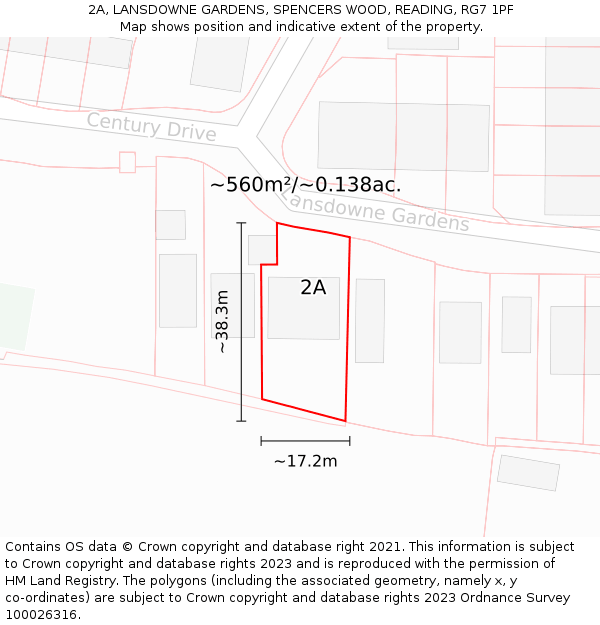 2A, LANSDOWNE GARDENS, SPENCERS WOOD, READING, RG7 1PF: Plot and title map