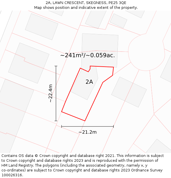 2A, LAWN CRESCENT, SKEGNESS, PE25 3QE: Plot and title map