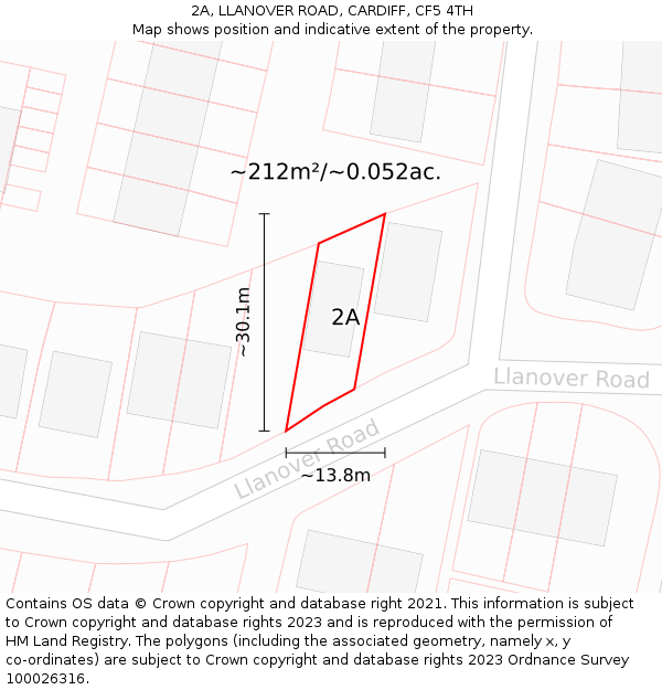 2A, LLANOVER ROAD, CARDIFF, CF5 4TH: Plot and title map