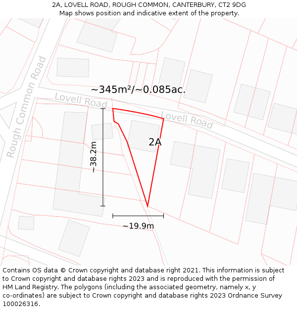 2A, LOVELL ROAD, ROUGH COMMON, CANTERBURY, CT2 9DG: Plot and title map