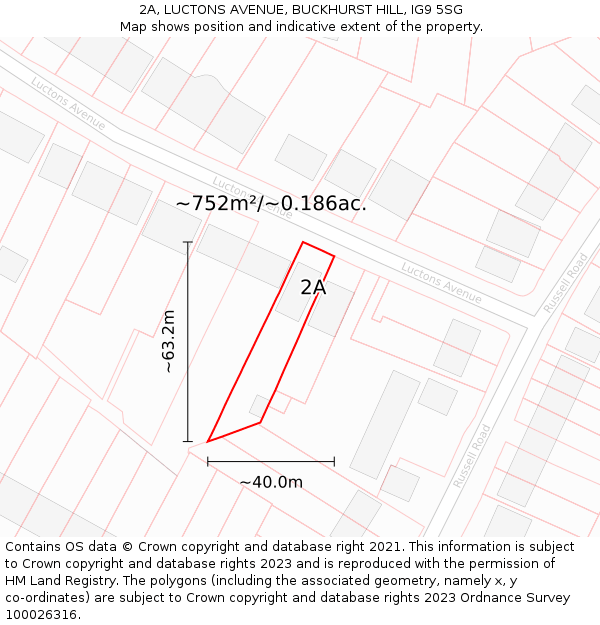 2A, LUCTONS AVENUE, BUCKHURST HILL, IG9 5SG: Plot and title map