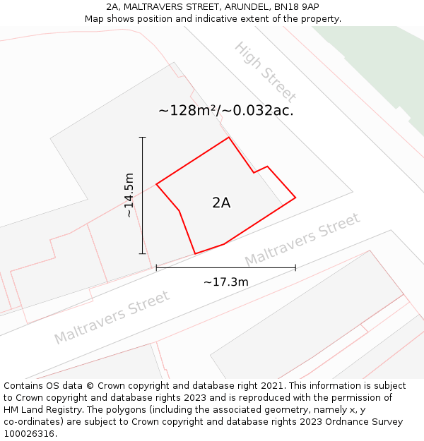 2A, MALTRAVERS STREET, ARUNDEL, BN18 9AP: Plot and title map