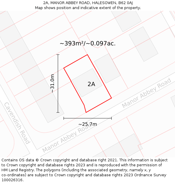 2A, MANOR ABBEY ROAD, HALESOWEN, B62 0AJ: Plot and title map