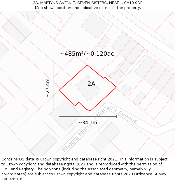 2A, MARTYNS AVENUE, SEVEN SISTERS, NEATH, SA10 9DP: Plot and title map