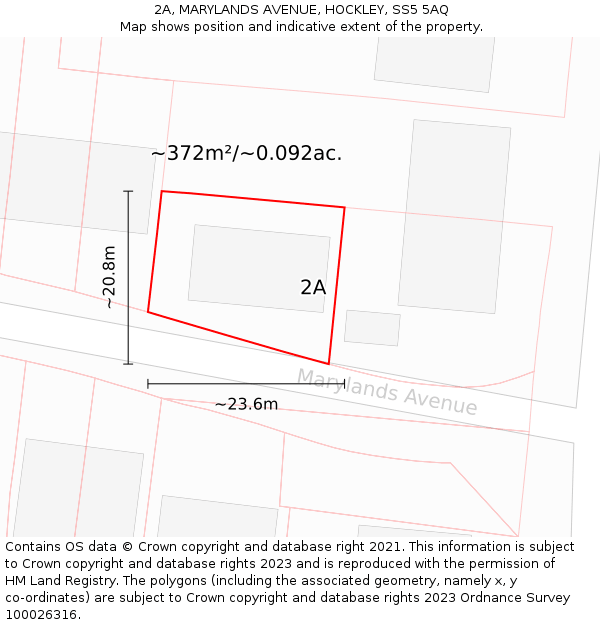 2A, MARYLANDS AVENUE, HOCKLEY, SS5 5AQ: Plot and title map