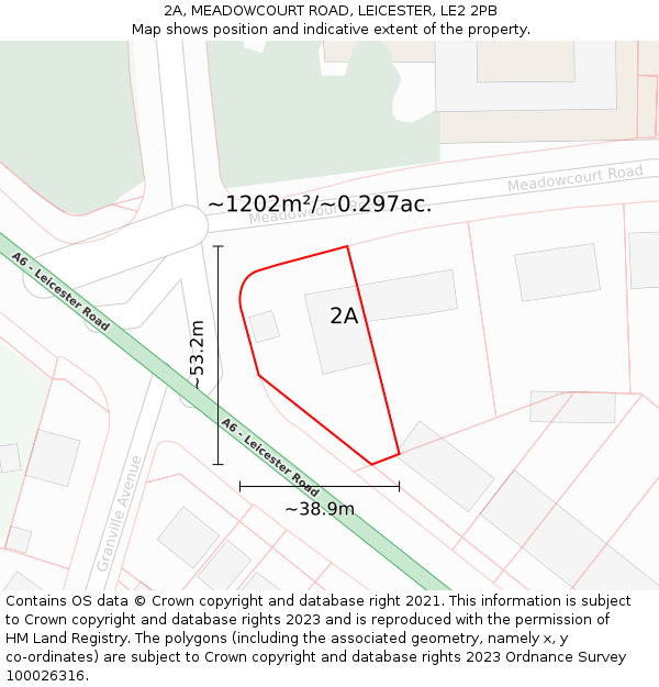 2A, MEADOWCOURT ROAD, LEICESTER, LE2 2PB: Plot and title map