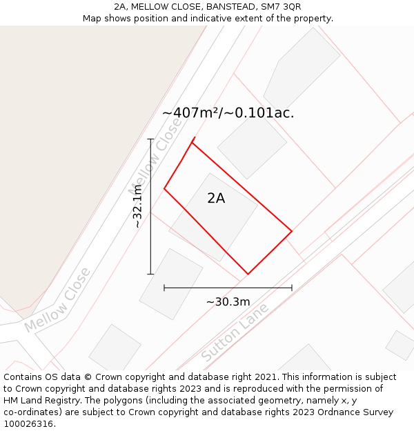 2A, MELLOW CLOSE, BANSTEAD, SM7 3QR: Plot and title map